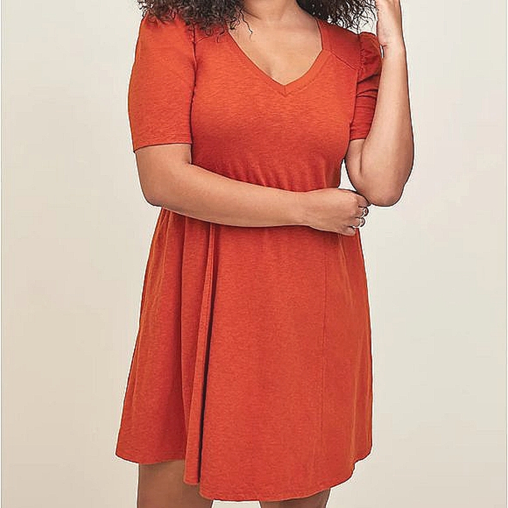 ❤️NWT TORRID DRESS PUFF SLEEVE - POCKETS SKATER RUSTY ORANGE - PLUS SIZE